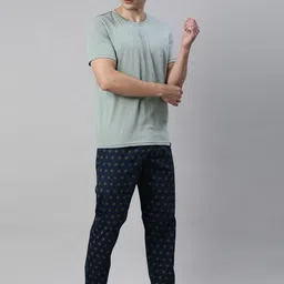 Joven Men Teal Green & Navy Blue Pure Cotton Night suit image 2