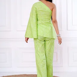 Salvia Sky Striped One Shoulder Pure Cotton Top With Trousers image 3