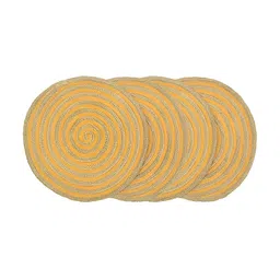 HOMADORN 4 Pieces Brown & Yellow Self Design Pure Cotton Round Table Placemats image 4