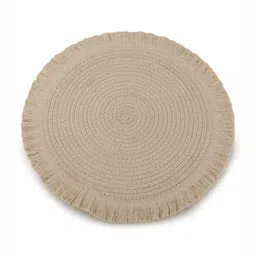 ANWYN Beige 6 Pieces Jute Cotton Round Table Placemats With Organizer image 5