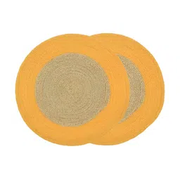HOMADORN Brown & Yellow 2 Pieces Braided  Cotton Round Reversible Table Placemats image 5