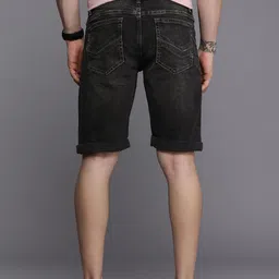 Louis Philippe Jeans Men Black Slim Fit Mid-Rise Denim Shorts image 4
