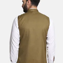 TAHVO Men Green Solid Nehru Jackets image 2