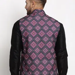 Benstoke Men Purple Printed Woven Nehru Jackets image 3