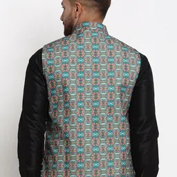 Benstoke Men Green Printed Woven Design Nehru Jacket image 2