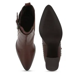 yoho Women Mid Top Embellished Pointed Toe Block Heel Chelsea Boots With Buckle Detail image 3