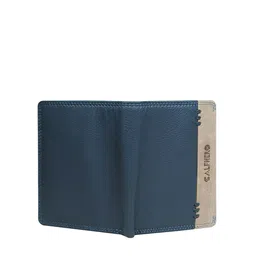 CALFNERO Men Blue & Beige Textured Leather Two Fold Wallet image 3