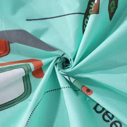 Arrabi Green Cartoon Characters 300 TC Single Bedsheet with 1 Pillow Covers image 3