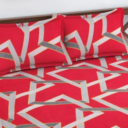 Hammer Home Maroon & Grey Printed 144 TC Queen Bedsheet & 2 Pillow Covers image 3