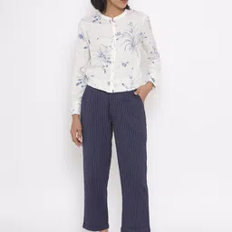 W Women Blue Striped Regular Fit Trousers image 5