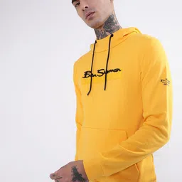 BEN SHERMAN Men Mustard Hooded Sweatshirt image 4