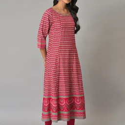 W Festive Floral Print Rayon Kurta With Tight image 5