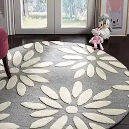 Safiya Carpet Grey & White Floral Printed Hand-Tufted Woollen Carpet image 4