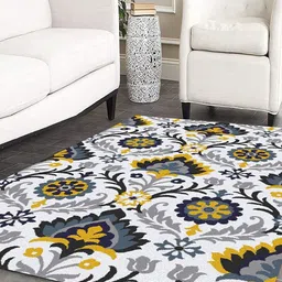 Safiya Carpet White & Grey Ethnic Motifs Woollen Traditional Carpet image 4