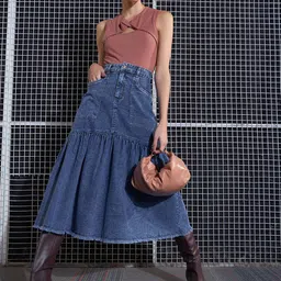 SASSAFRAS Denim Flared Midi Skirt image 2