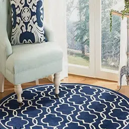 Safiya Carpet Navy Blue & White Geometric Woollen Carpets image 4