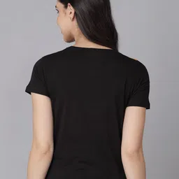 THE EG STORE Women Black & Mustard Yellow Colourblocked T-shirt image 2