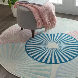 Safiya Carpet Blue & Beige Floral Printed Hand Tufted Woollen Carpet image 4