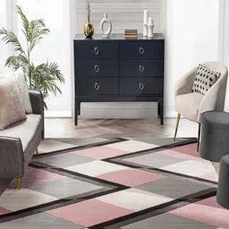 Safiya Carpet Pink & Grey Geometric Woollen Carpets image 4