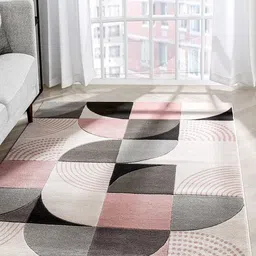 Safiya Carpet White & Pink Geometric Printed Hand Tufted Woollen Carpets image 2