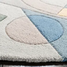 Safiya Carpet Beige & Blue Geometric Woollen Carpet image 4