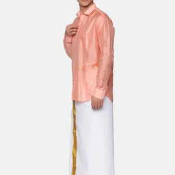 Sethukrishna Men Peach-Coloured & White Shirt With Dhoti Pants image 3
