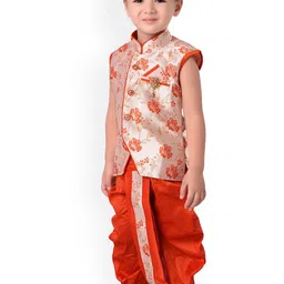 BAESD Boys Floral Woven Design Regular Kurta With Dhoti Pants image 3