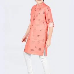 CAVIO Boys Pink Ethnic Motifs Printed Kurta with Pyjamas image 5