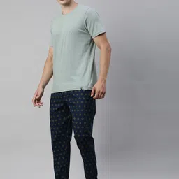 Joven Men Teal Green & Navy Blue Pure Cotton Night suit image 4