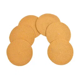 HOMADORN Brown & Yellow 6 Pieces Cotton Round Reversible Table Placemats image 2