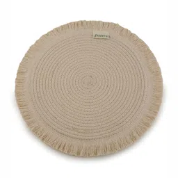 ANWYN Beige 6 Pieces Jute Cotton Round Table Placemats With Organizer image 3