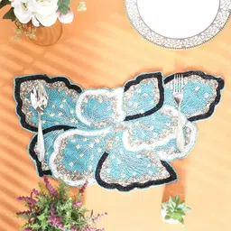 PURINA'S 2 Pcs Blue & Black Embellished Dining Table Beaded Placemats image 4
