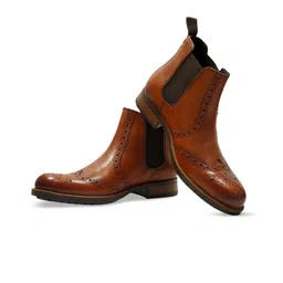 HX London Men Mid Top Textured Brogue Leather Block Heel Chelsea Boots image 3
