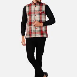 Vastraa Fusion Checked Woolen Nehru Jackets image 4