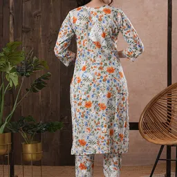 ADA Floral Printed Round Neck Regular Lucknowi Chikankari Kurta with Trousers image 5