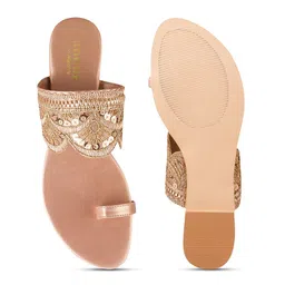 Anouk Rose Embellished Fabric Open One Toe Flats image 5