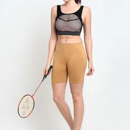 GRACIT Women Pack Of 2 Beige Super Combed Lycra Cycling Sports Shorts image 5