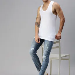 ONN Men Set Of 3 White Solid Innerwear Vests ONN_121(2PC)_WH_4PC image 5