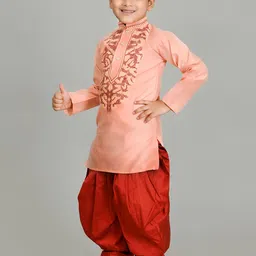 BAESD Boys Embroidered Regular Dupion Silk Kurta with Patiala Set image 3