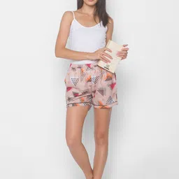 FashionRack Women Beige & Pink 2 Printed Lounge Shorts image 5
