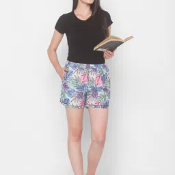 FashionRack Women Pack Of 2 Blue & Magenta Printed Lounge Shorts image 5