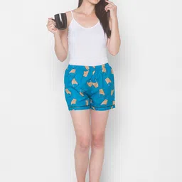 FashionRack Women Pack Of 2 Blue & Peach-Coloured Printed Lounge Shorts image 5