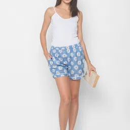 FashionRack Women Pack Of 2 Blue & Peach-Coloured Printed Lounge Shorts image 5