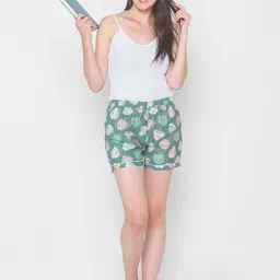 FashionRack Women Green & Purple Set Of 2 Printed Lounge Shorts image 5