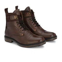 MONDAIN Men Brown Leather Casual Boots image 4