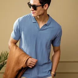 DaMENSCH Statement Johnny Collar Herringbone Texture Polo T-Shirts-picture-43