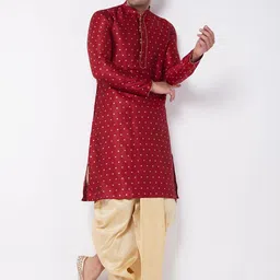 VASTRAMAY Men Maroon Woven Design Kurta with Dhoti Pants image 3
