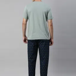 Joven Men Teal Green & Navy Blue Pure Cotton Night suit image 3