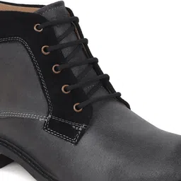 FAUSTO Men Black Leather Mid-Top Flat Boots image 5