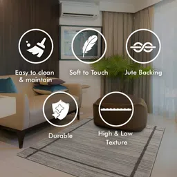 Sapana Carpet-Mats Grey & Off White Striped Anti-Skid Woollen Carpet image 3